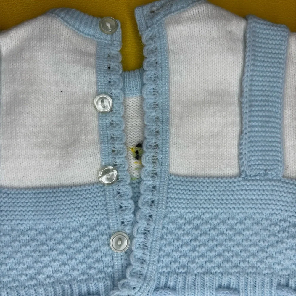 Renzo‎ Vintage Adorable Blue Baby Chickens Knit Baby Romper Size 3/6 months
